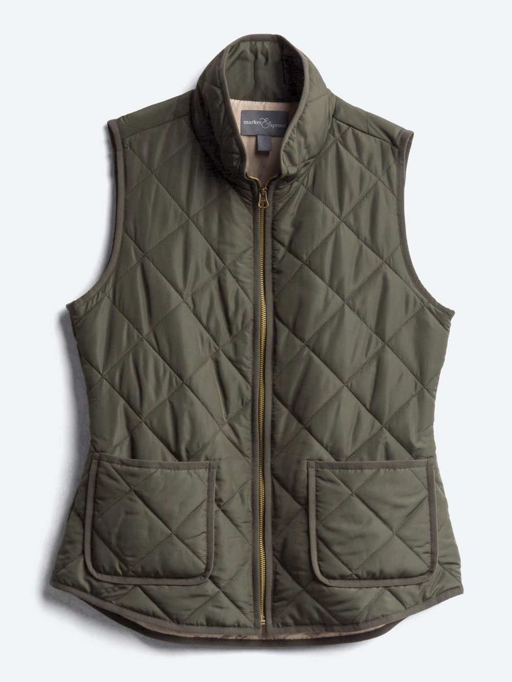 Market & Spruce Quilted Sleeveless Vest - Olive
